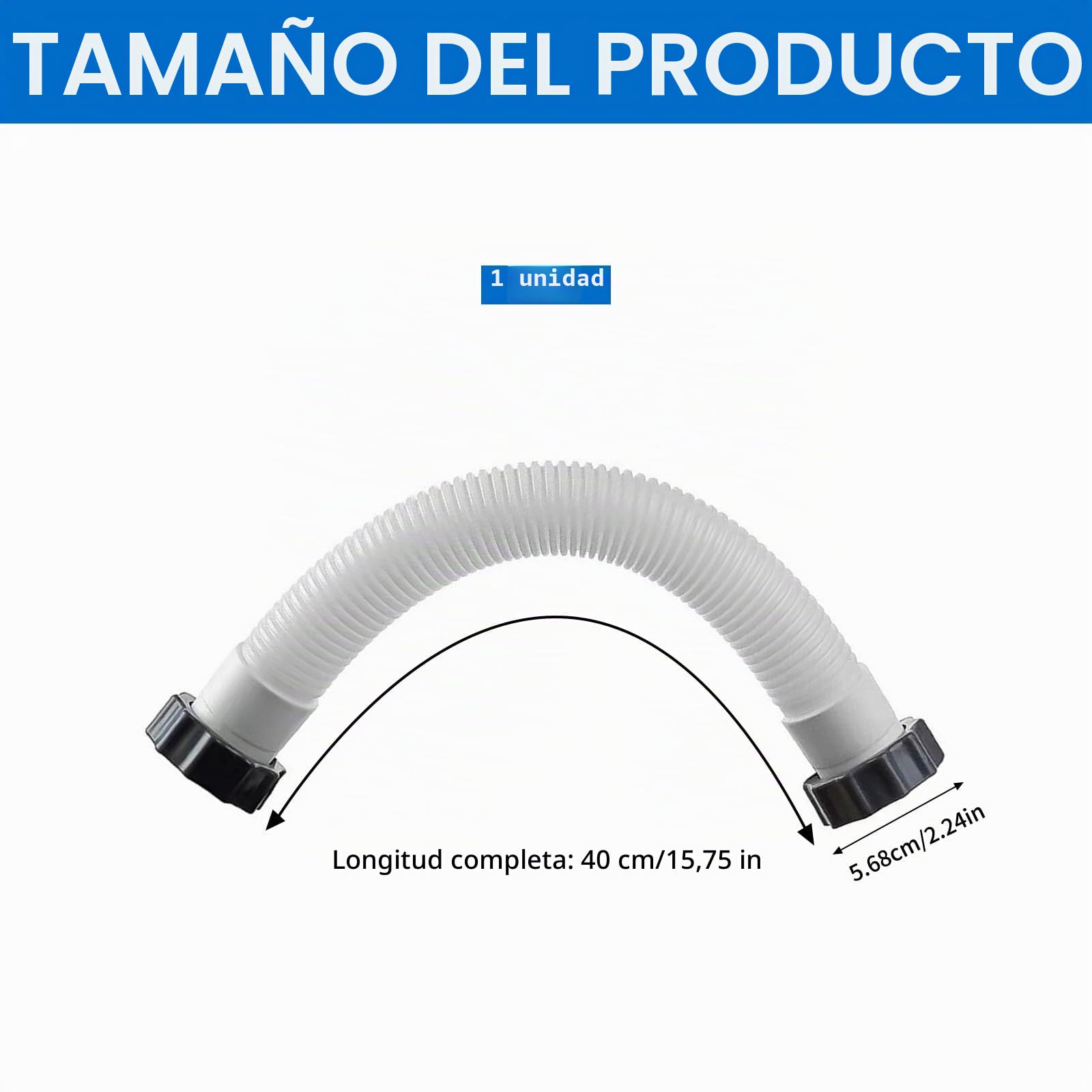Tubo Depuradora Piscina,Manguera de Bomba de Piscina 40cm,Manguera de Repuesto para Piscina,Tubo Piscinas con Tuerca,Manguera Depuradora para Intex,Para Bomba Filtro Arena Y Sistema Sal