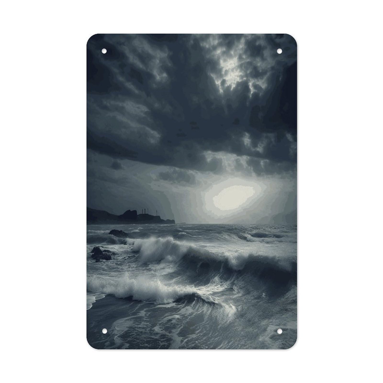 LDGSUPH Stormy Sea Wall Art Prints Folded Edge Iron Sheet Painting with Holes for Wall Prints Decorative Picture Metal Signboard Decor Painting for Outdoor Indoor Wall Decor
