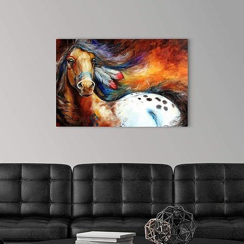 Miniatura 3 de Marcia Baldwin lona de arte de la pared Impresión envoltura Premium titulada espíritu indio Warrior Pony