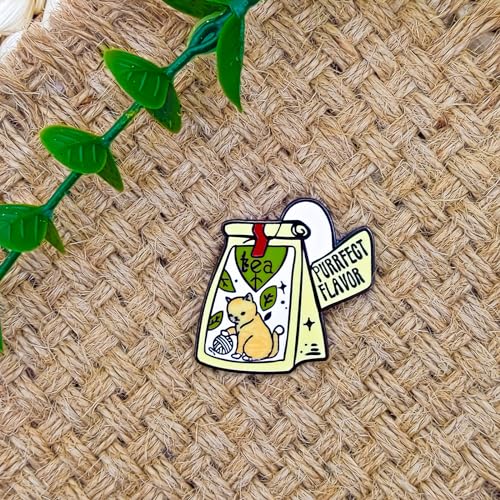 Image of Cute Cat Tea Bag Pin - Fun Series | Premium Enamel Pin - Statement Lapel Pin - Plated Badge for Clothing, Bags, Hats, Jackets, and Lanyards