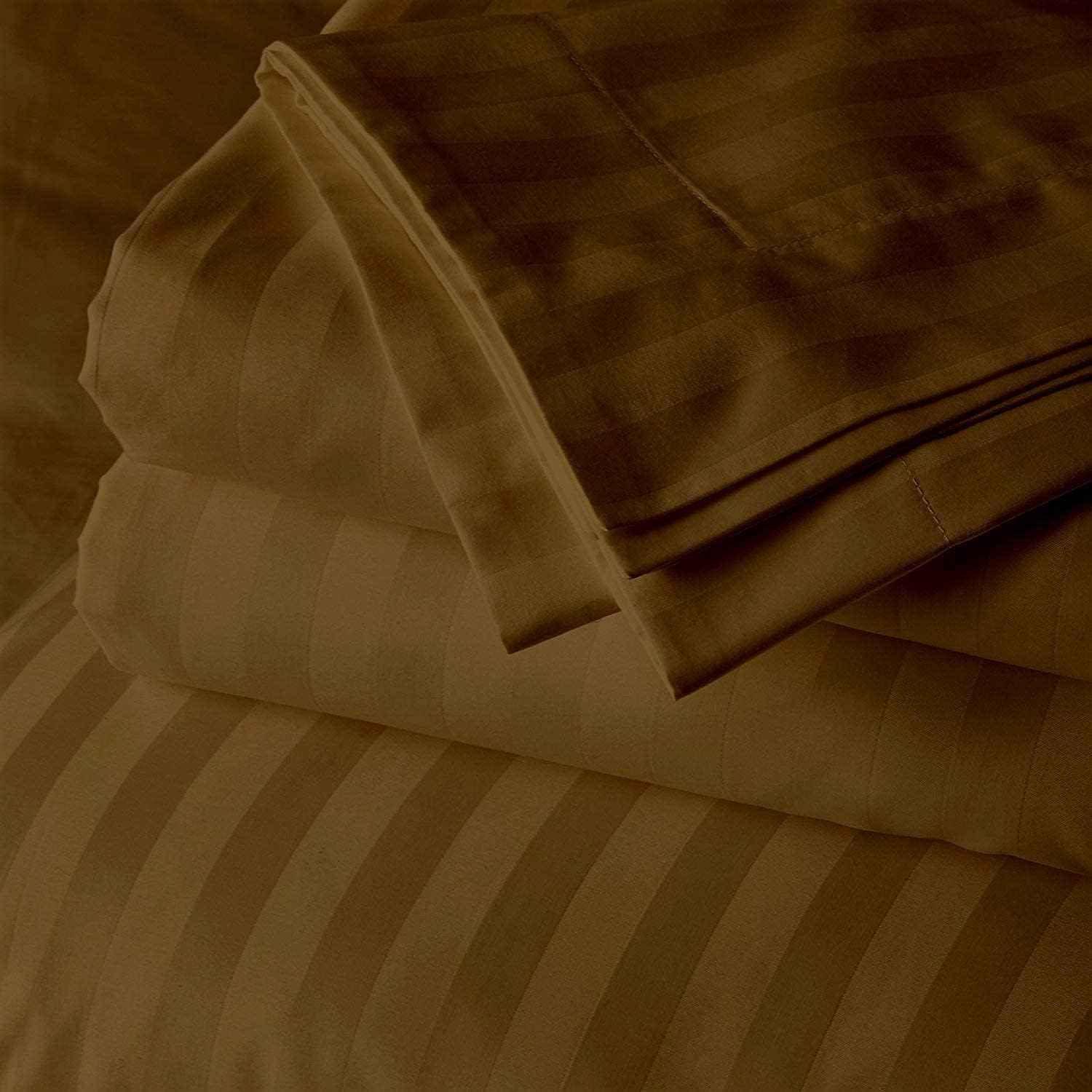 Sleeper Sofa Sheet Set (Full Taupe Stripe) -100% Egyptian Cotton Sheets, Best- for Sleeper Sofa, Highly Durable & Breathable, Soft & Silky Sateen Weave Fits Mattress 6'' Deep Pocket image 2