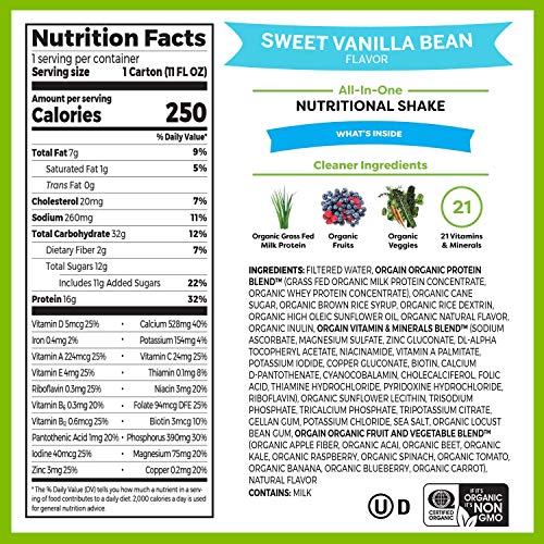 Orgain Organic Nutritional Shake, Sweet Vanilla Bean - Meal Replacement, 16G Protein, 11 Ounce, 12 Count & Organic Kids Protein Nutritional Shake, Vanilla, 8.25 Oz, 12 Count #TOP2