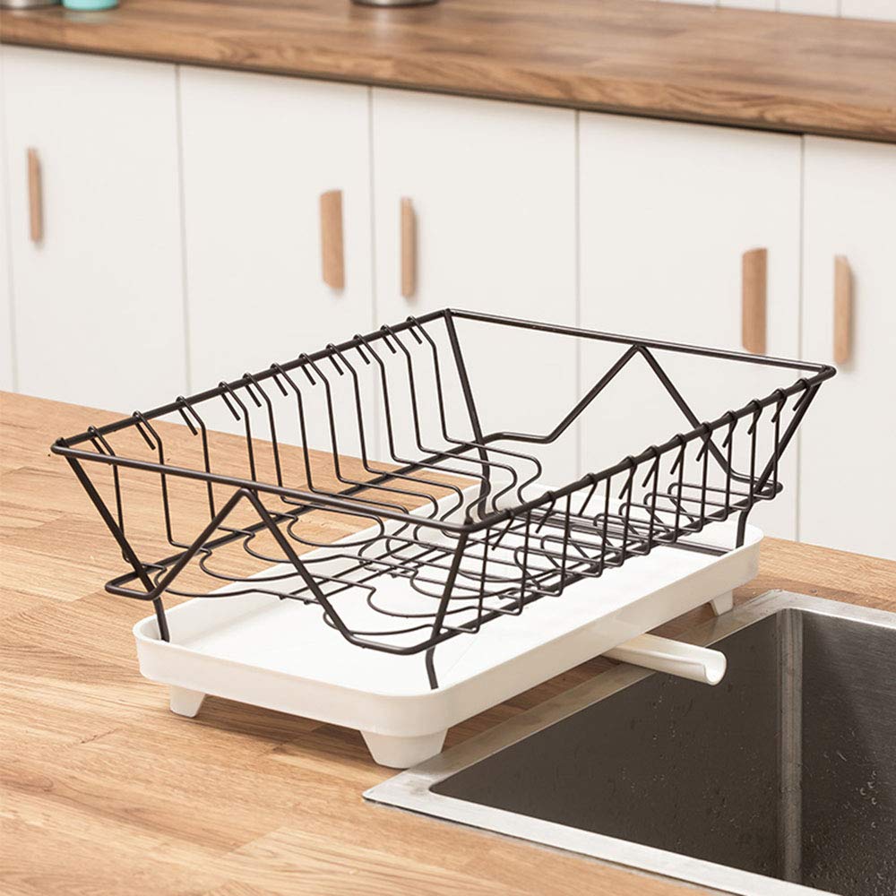 Scolapiatti a Singolo Strato per lavello, Contenitore per Piatti e Bacchette, ripiano da Cucina Multifunzione, Bianco/Verde/Bianco e Nero (A)