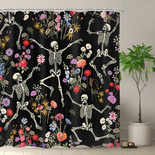 Omifly Skull Flower Shower Curtain