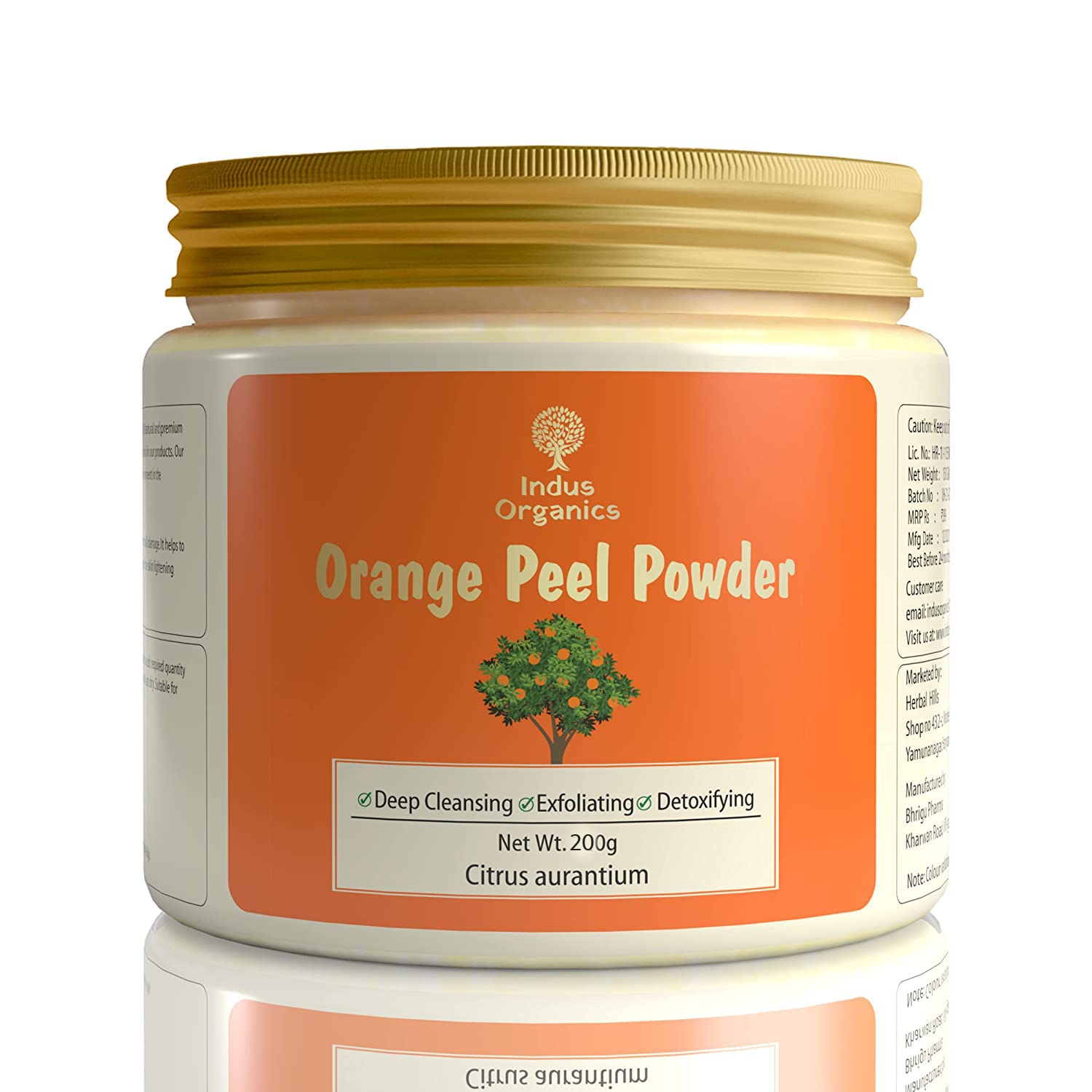 Indus Organics Orange Peel Powder face pack | Citrus aurantium - For Tan Removal, Oil Control, Glowing Skin, Scars, Boosten Collagen, Natural Skin cleanse and Natural Face pack with Vitamin C - 200gm |