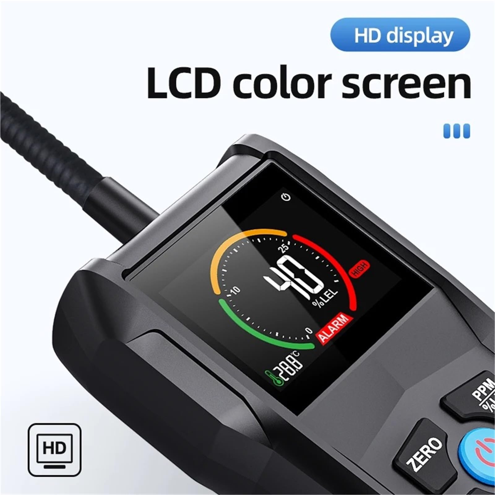 Contador partículas polvo, Analizador De Detector Gas Combustible CGD02A, Fuga 50000 PPM para interiores exteriores | Pantalla LCD, Alarma Luz Y Sonido