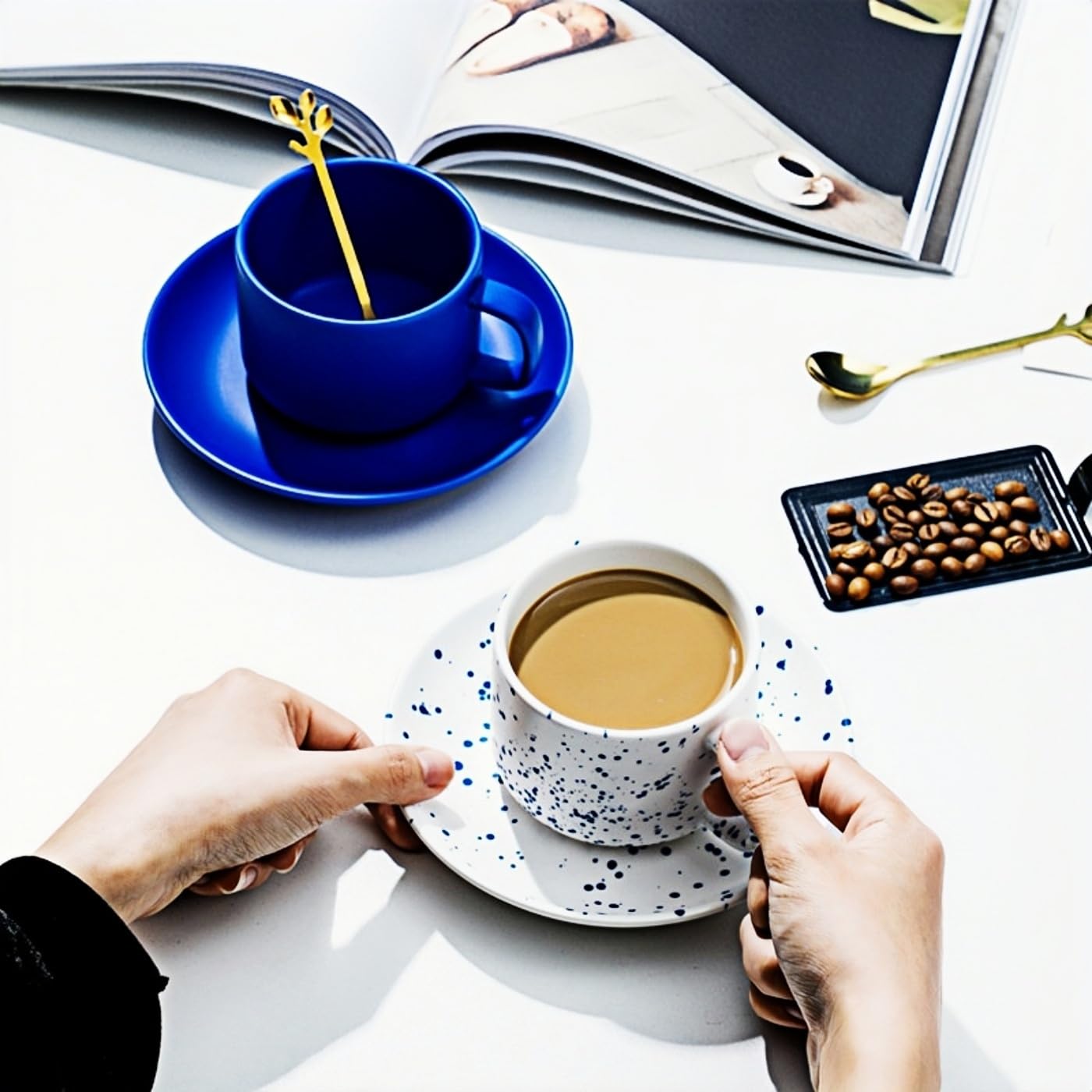 Cappuccino Tassen Zwei 250 Ml Keramik-Kaffeetassen Mit Untertassen Und Löffeln Als Hochzeitsgeschenk
