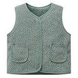 Ejoyiso Kinder Fleece Weste Jungen & Mädchen – Flauschige Ärmellose Fleecejacke mit Knöpfen Kurz Warm und Bequem für Herbst & Winter (DE/NL/SE/PL, Numerisch, 90, Regular, Grün)