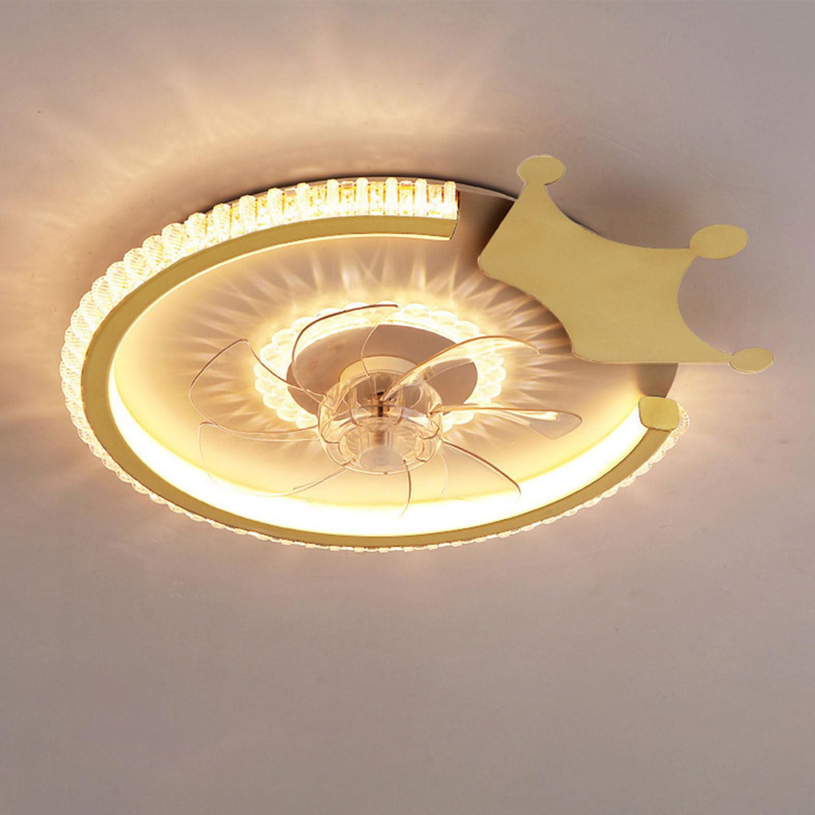 HXYSXHJUO Gold Dimmable Ceiling Lights Fan Lighting Modern Remote with 3 Wind Speeds Mute Light Girl Boy Kids Room Bedroom Close to