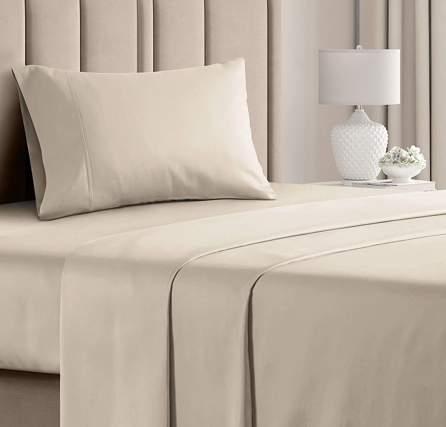 twin xl sheet set - 100% cotton sheets - 3 piece twin xl size cotton bed set with deep pockets up to 16 inches - ultra soft, breathable & cooling - fade and stain resistant - machine washable - cream