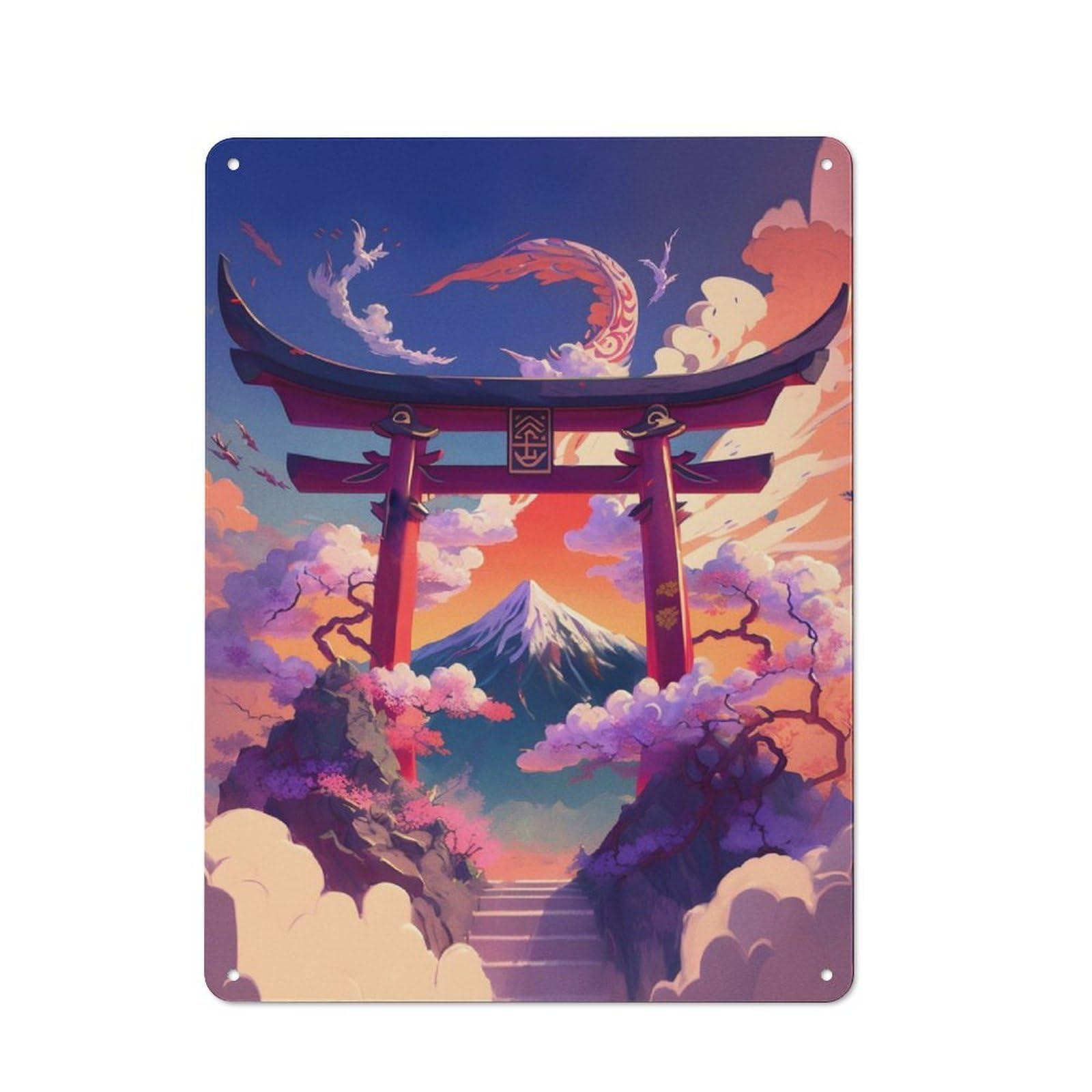 Junmoney Torii Gate An Fuji Mount 3 Retro Printed Metal Sign 40X30cm For Kitchen Or Home Bar, For Garage, Workshop And Man Cave Decoration