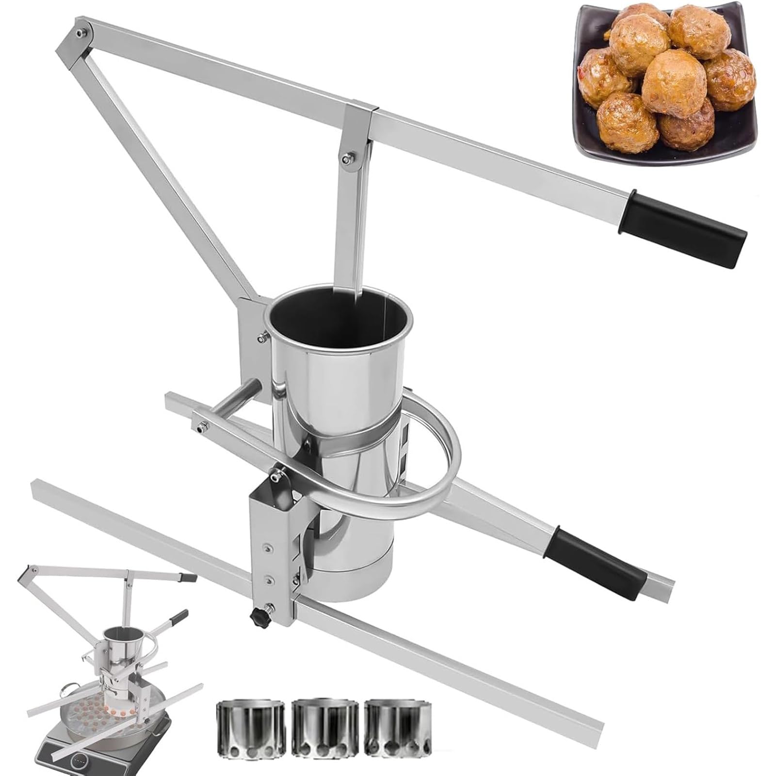 Ręczna Maszyna Robienia Kulek Mięsnych, Ręczne Narzędzie Ze Stali Nierdzewnej, Komercyjna Ręczna Maszyna Kulek Mięsnych, 2,5 Kg / 4 Kg, Z 3 Formami, Komercyjnych Kuchni I Restauracji MoldA-Dia13cm