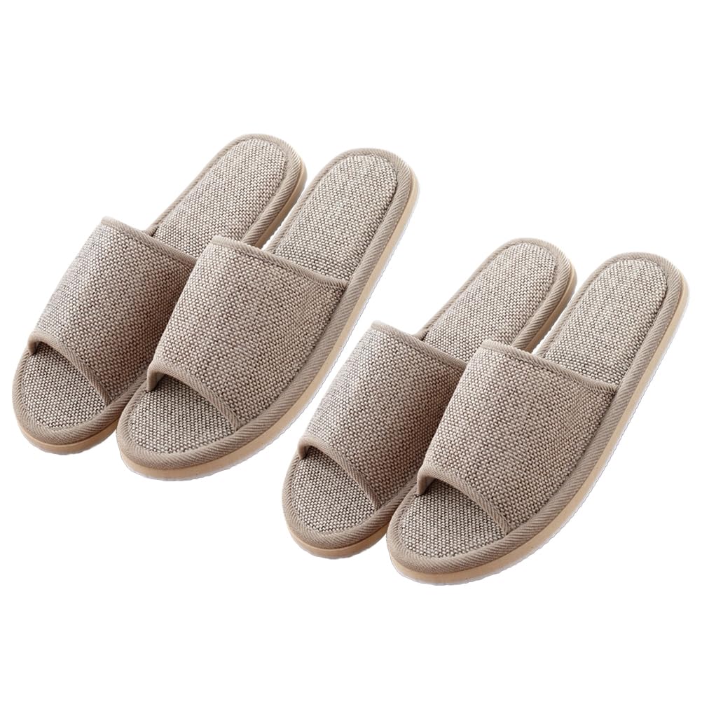 Cotton Linen Slippers Mens Slippers Mens 2 Pairs of 26cm Cotton Linen Open Toe Hotel Ladies Home Guest