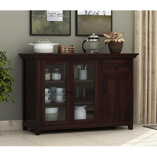 Solid Sheesham Wood Crockery Cabinet - Walnut Finish