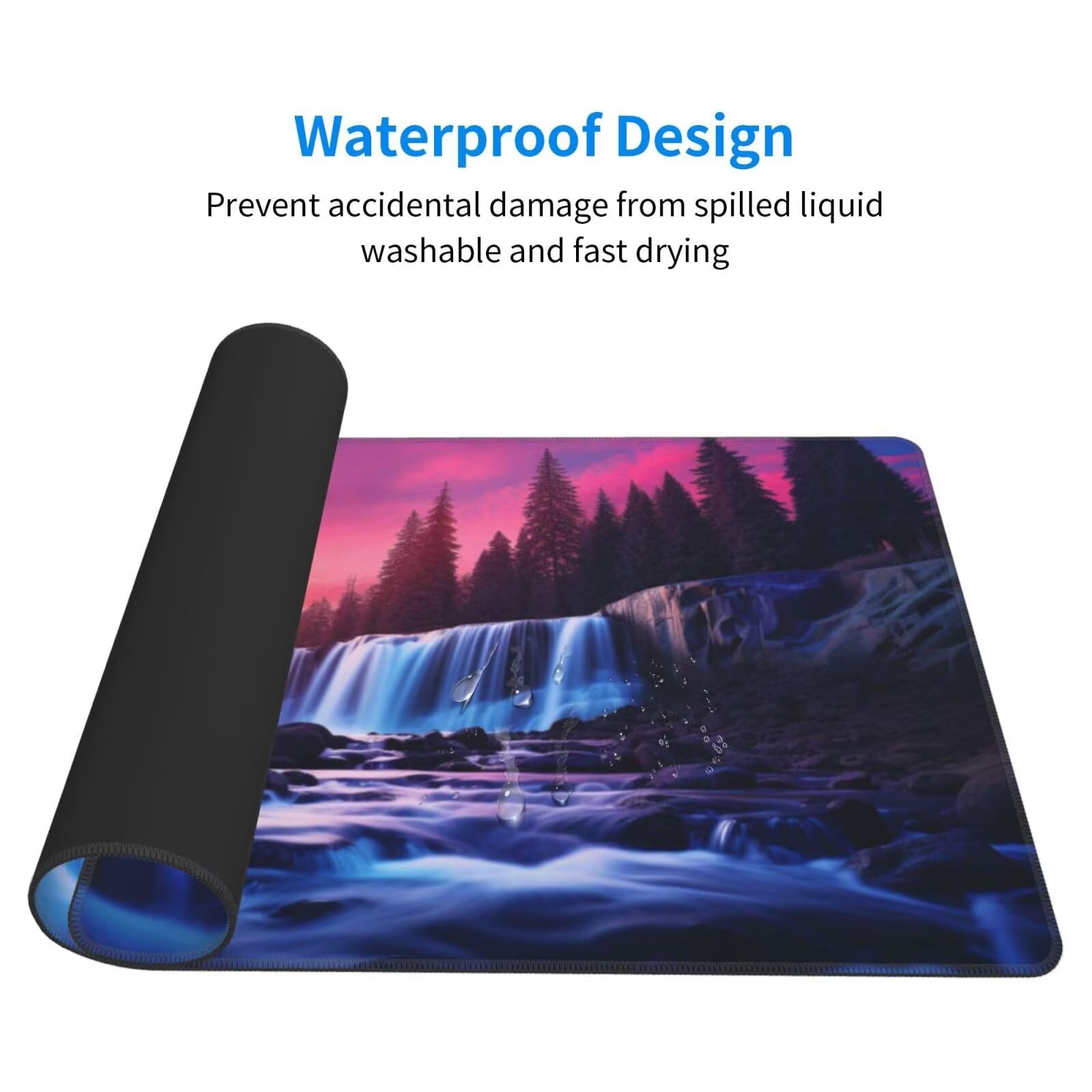 Alfombrilla de Ratón Gaming Grande XXL 1400x600x4mm con Bordes Cosidos, Tela de Micro Tejido, Base Goma Antideslizante y Mouse Pad, para Teclado Jugadores Escritorio, PC, Oficina Cascada Morada Y6750