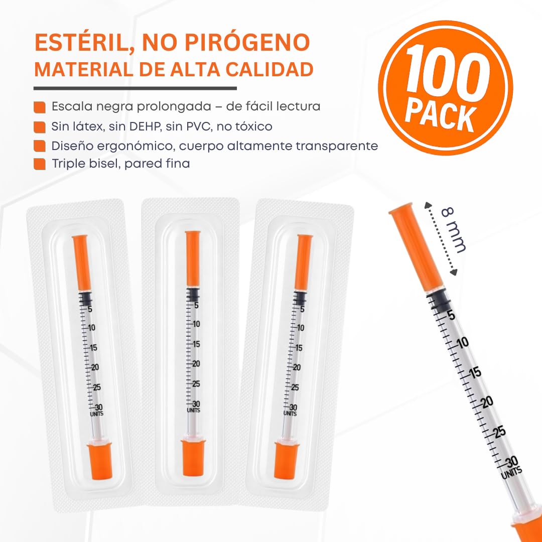 100 unidades de tubos de plástico de 0,3 ml 31 G x 5/16" (0,25 x 8 mm) – Envasados individualmente – Instrumentos de medición multiusos de precisión