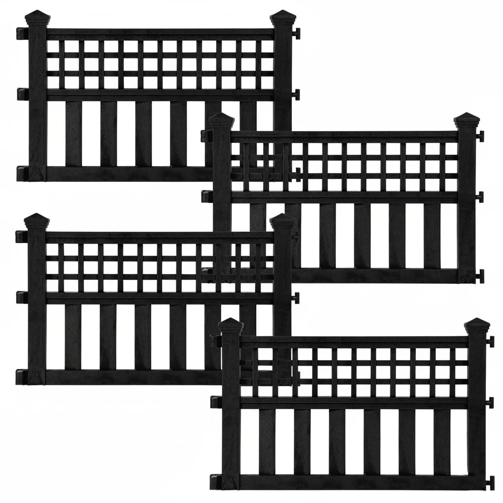 Taylor & Brown Pack of 4 Plastic Fence Panels Garden Path Lawn Edging Flower Plant Border Landscape Decorative Versatile Panels, 4 Panels, Total Length 240cm, Black