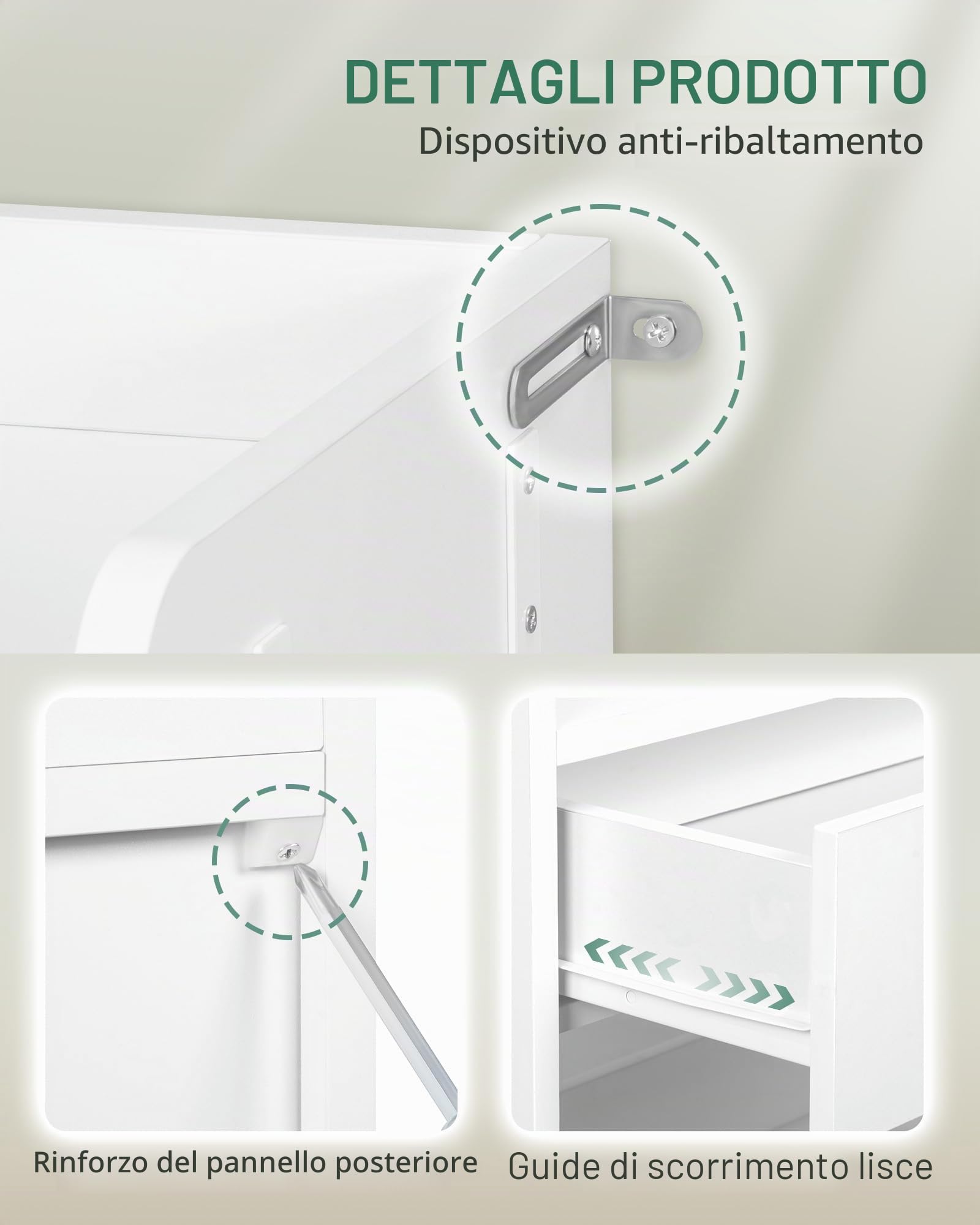Hzuaneri Tavolo da Console con Ripiani e Cassetti, Mobile Ausiliario in Legno, Due ganci su ogni lato, per Soggiorno, Ingresso, Corridoio, 100×30×80 cm, Bianco CT01603X