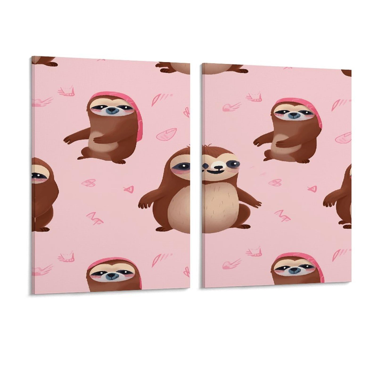 Adfgyerh Style Sloth-Pink Wall Art，Canvas Material Bright /Wall Decor Of 2, Each 16X12 Inch -Wall Art Set For Living Room Bedroom Gallery Office Home Décor