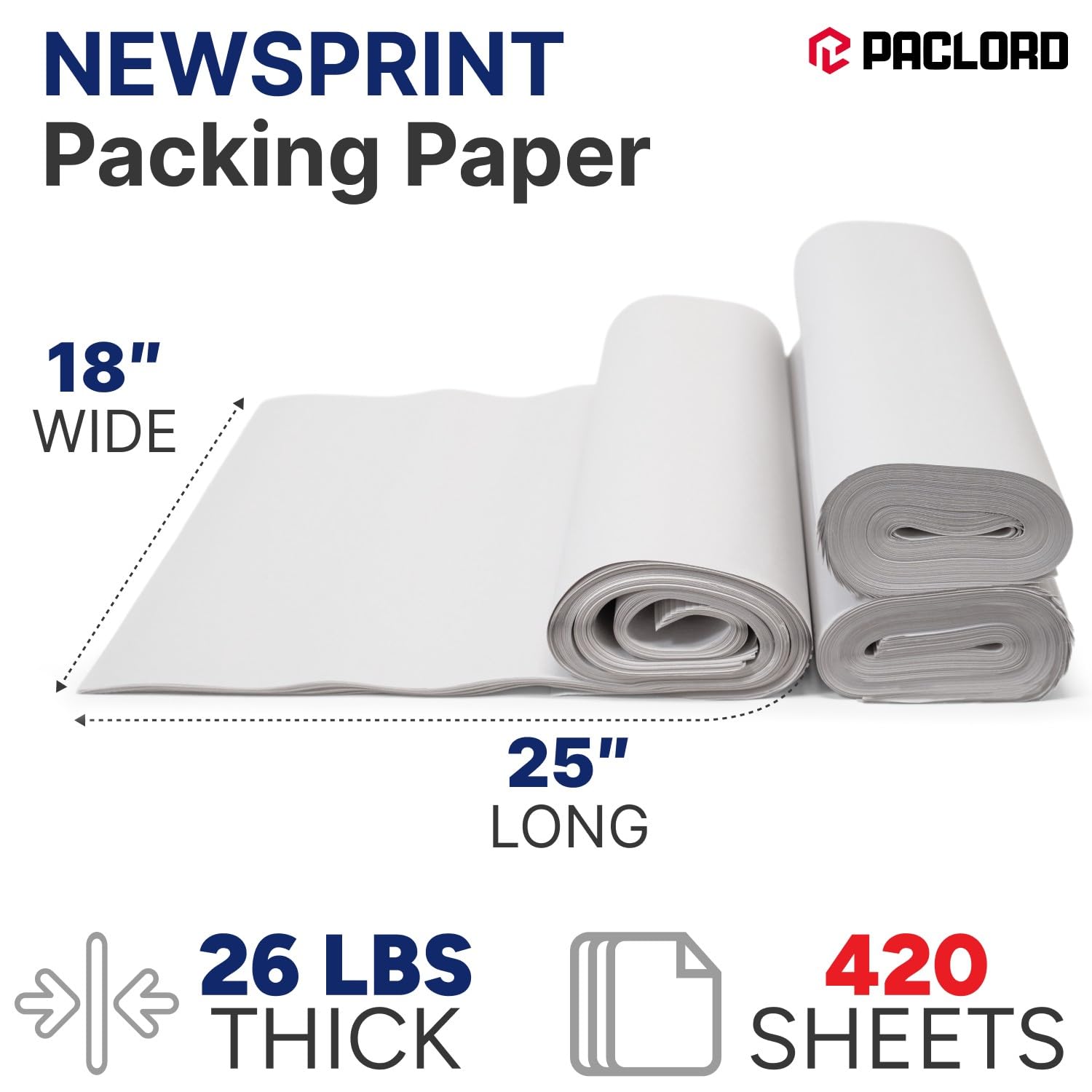 Newsprint Packing Paper Sheets, 25" x 18", Eco-Friendly, Non-Toxic, American Quality Safe, 420 Sheets - Made in USA Newsprint Paper, Unwaxed, Uncoated - Bulk Pack