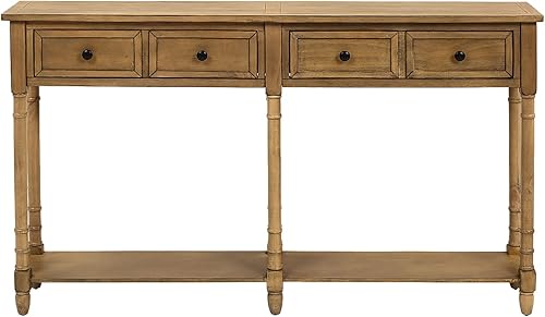 Miniatura 122 de Mesa consola de madera maciza de 48 pulgadas, mesa auxiliar moderna para sofá de entrada con 3 cajones de almacenamiento y 2 estantes. Fácil de