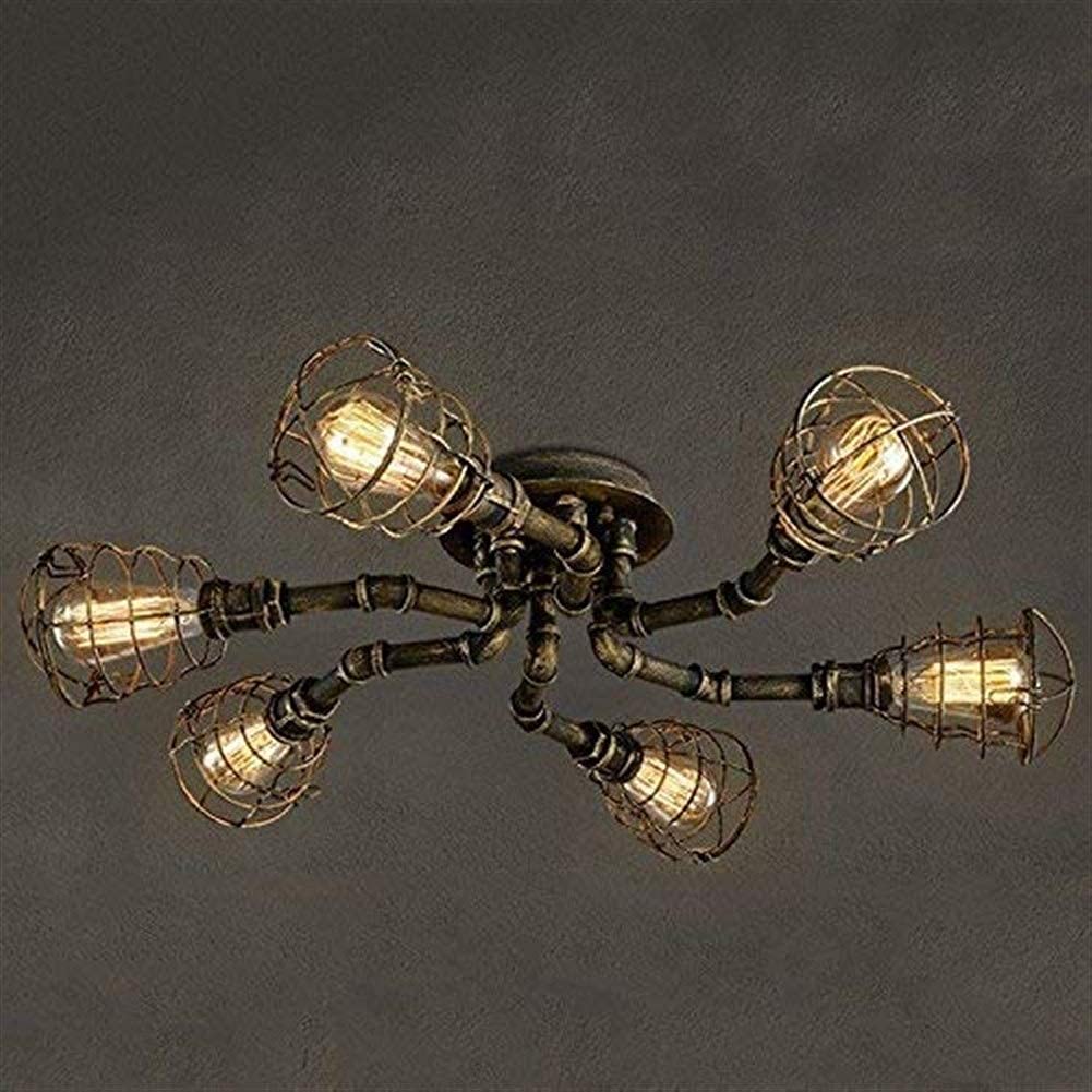 Portalámparas Industrial 65 Cm 6 Araña De Techo Retro Cobre Semitransparente