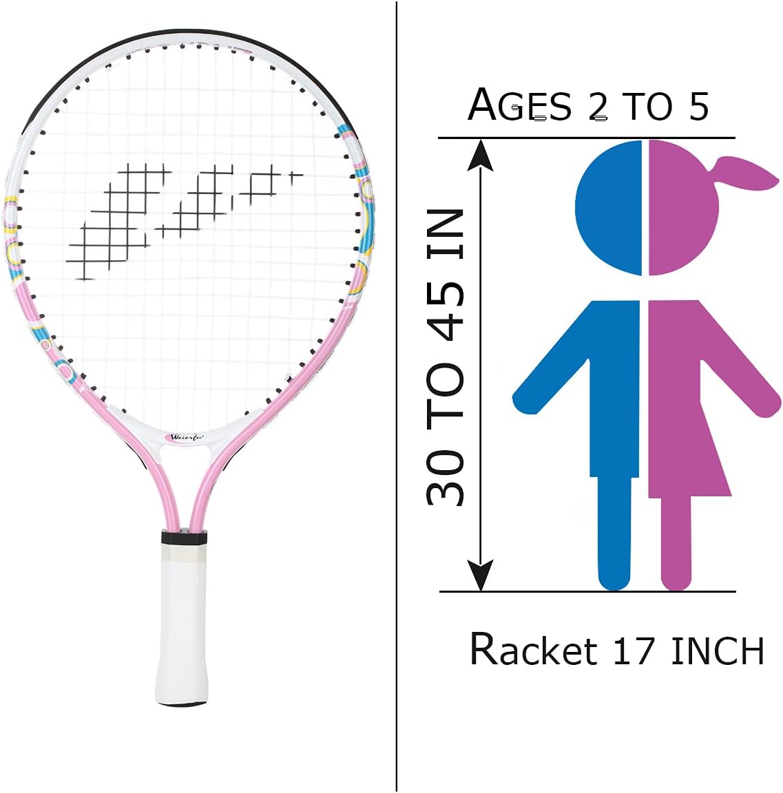 Weierfu Junior Tennis Racket for Kids Toddlers Starter Racket 17" with Cover Bag Light Weight(Strung) (17" Pink) : Sports & Outdoors