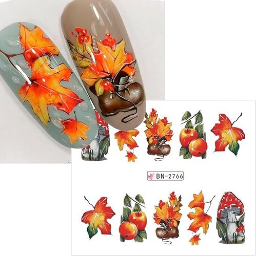 Miniatura 8 de 500 patrones de calcomanías de uñas de otoño para mujer, calcomanías de agua de dibujos animados, calabaza, hongo, hoja de arce, calcomanías de