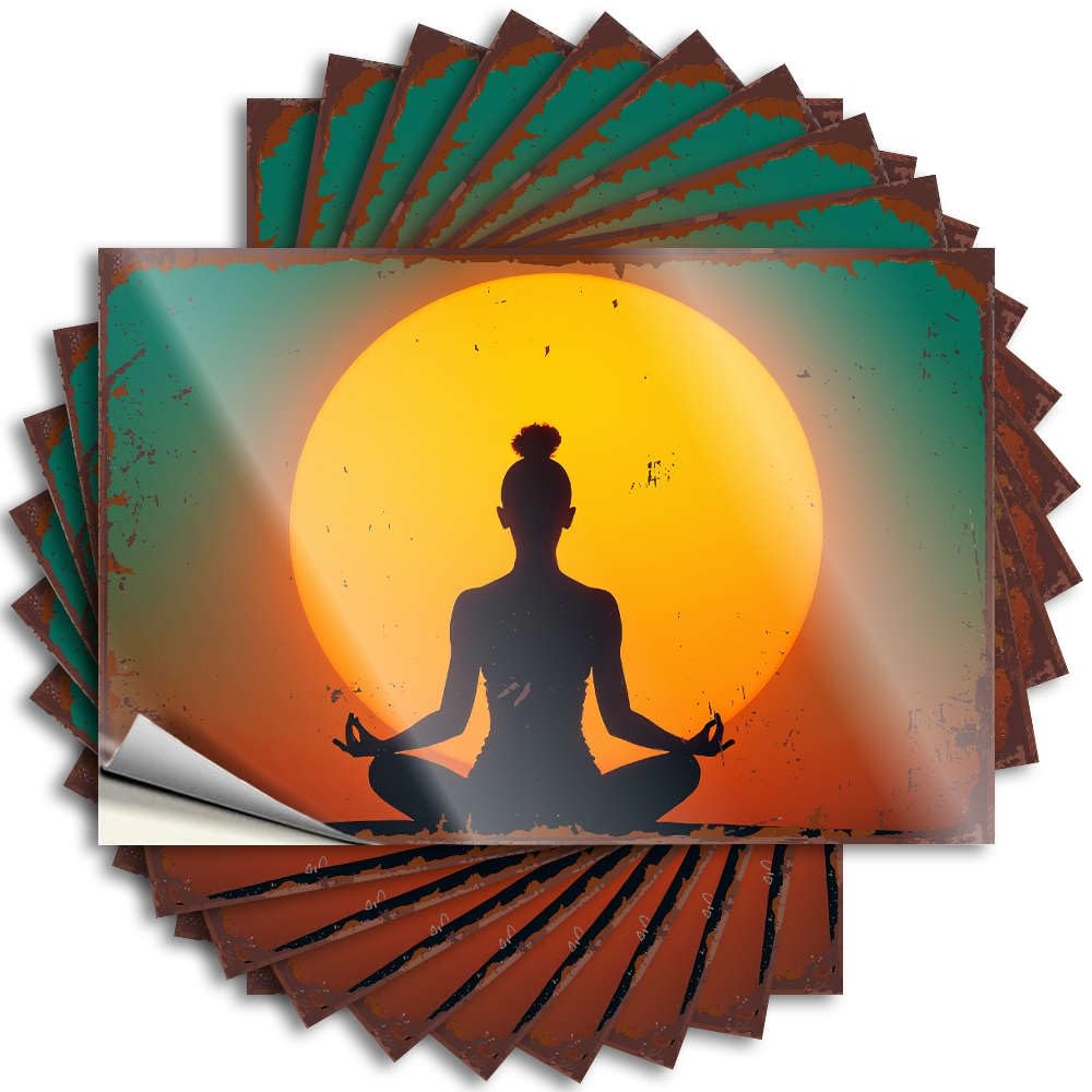 Decal Half Indie Decor Waterproof - Silhouette of Person Meditating Against Sunset. Bumper Self Adhesive Decal for Comfort Use(6X9CM)