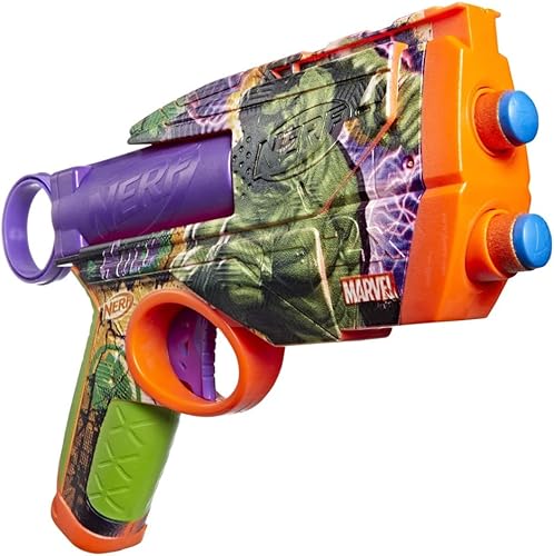 Miniatura 6 de Nerf Marvel Hulk Dart Blaster 4 dardos de espuma Nerf N1 Diseños de piel inspirados en Hulk Regalos para llenar calcetines navideños