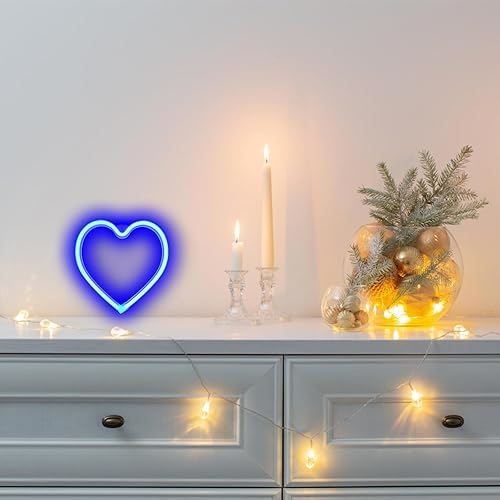 Miniatura 5 de Letrero de luz de corazón de neón para el día de San Valentín, USB  pilas LED para dormitorio, decoración romántica de pared para habitación de