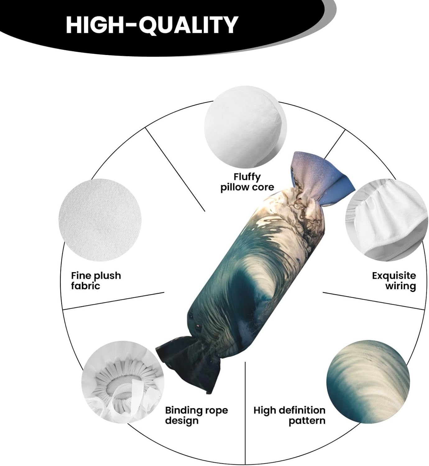 Beautiful Ocean Waves Print Candy Cylindrical Comfortable Pillow Throw Pillows Home Decor Easy Maintenance