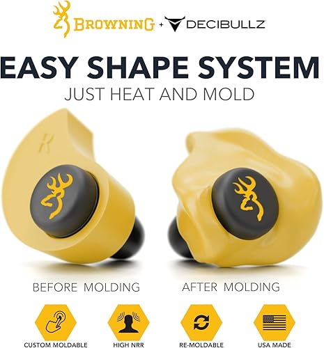Miniatura 2 de Browning - Protección auditiva para disparar por Decibullz tapones para los oídos moldeados a medida, clasificación de reducción de ruido de 31
