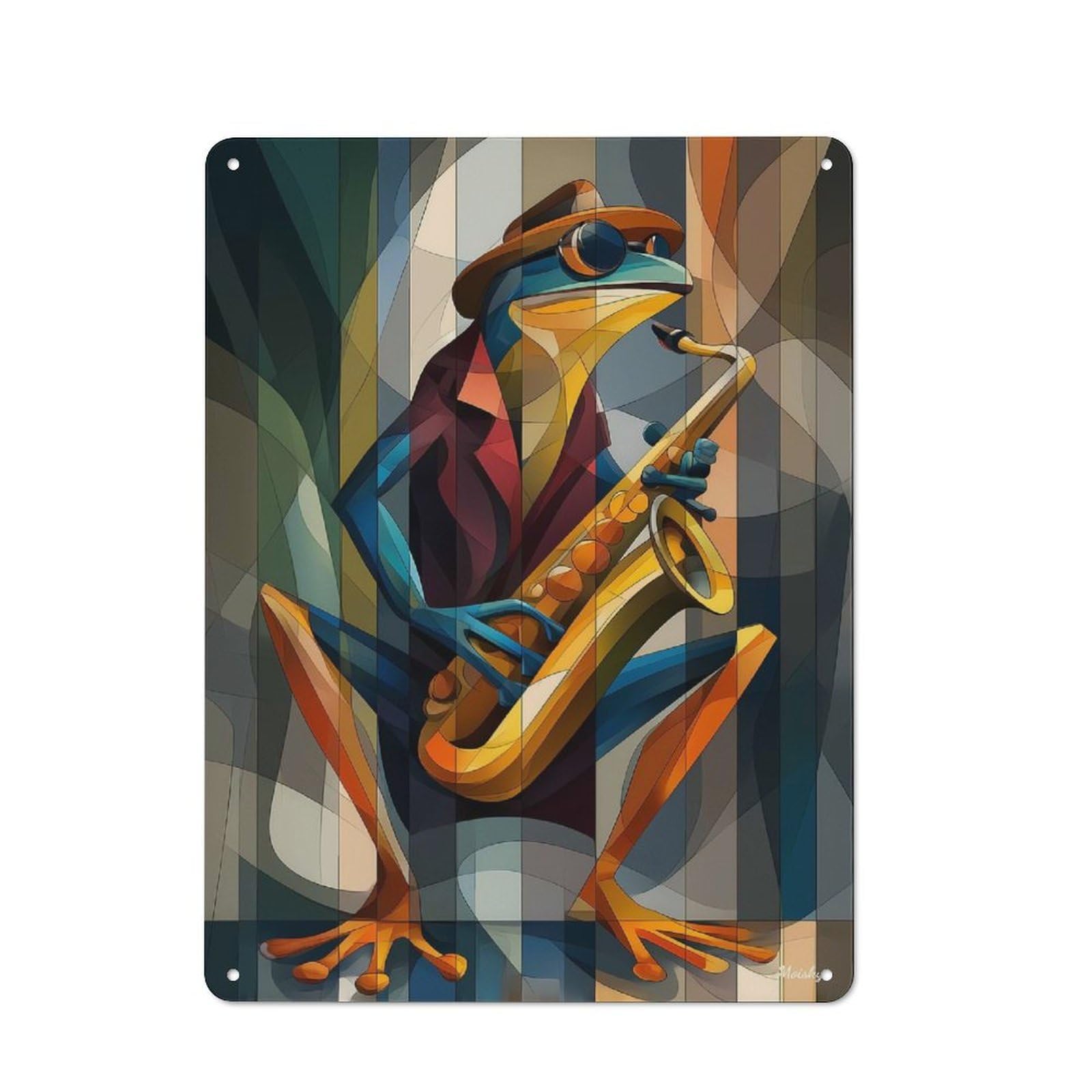 Junmoney Jazz Toad – Sax & Swagger In Cubist Color Vintage Vintage Metal Sign 40X30cm Featuring Room Wall Plaque For Flat, Dorm Room, Lounge Or Cafe