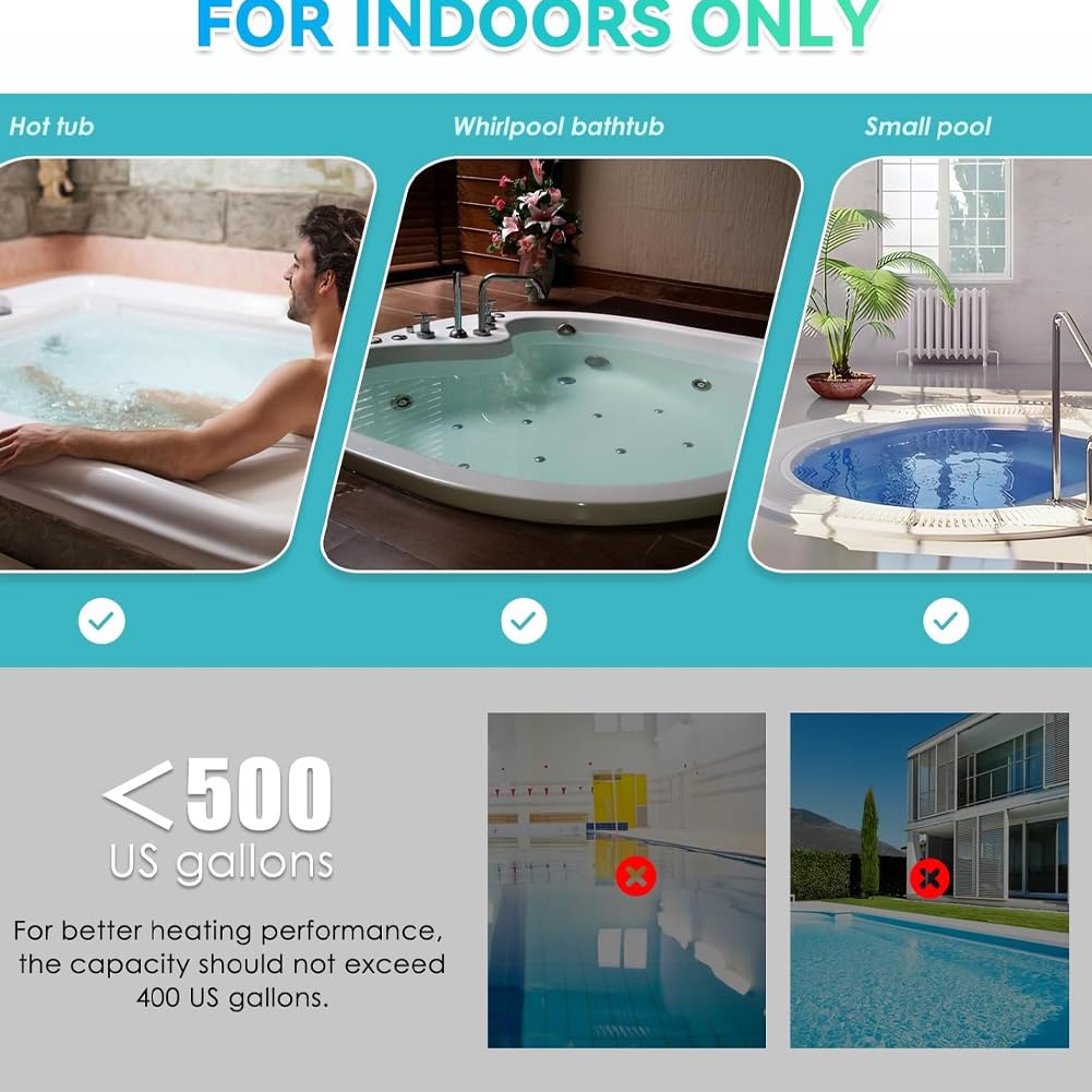 Gugxiom Calentador de Piscina, Eléctrico, Calentador de Agua, Termostato con Control de Temperatura, Autocalentamiento para Bañera de Hidromasaje, Piscina, Cableado (3KW)
