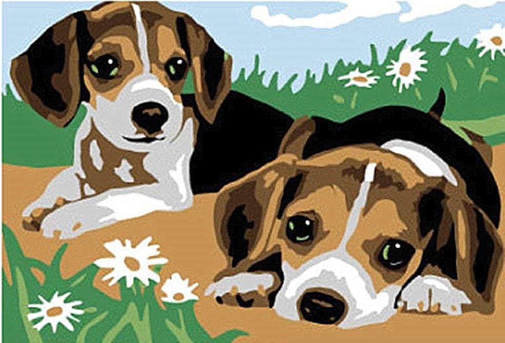 ABEUTY Paint by Numbers for Kids, Two Dogs, Puppy Puppies Animals Framed Canvas Ages 4+ (Dogs)