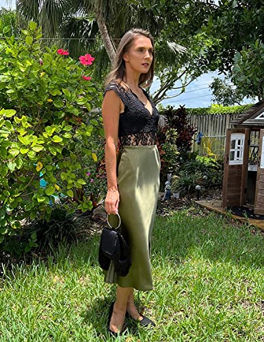Zeagoo Womens Green Skirt High Waist Satin Skirt Long Fall Silk Skirts3
