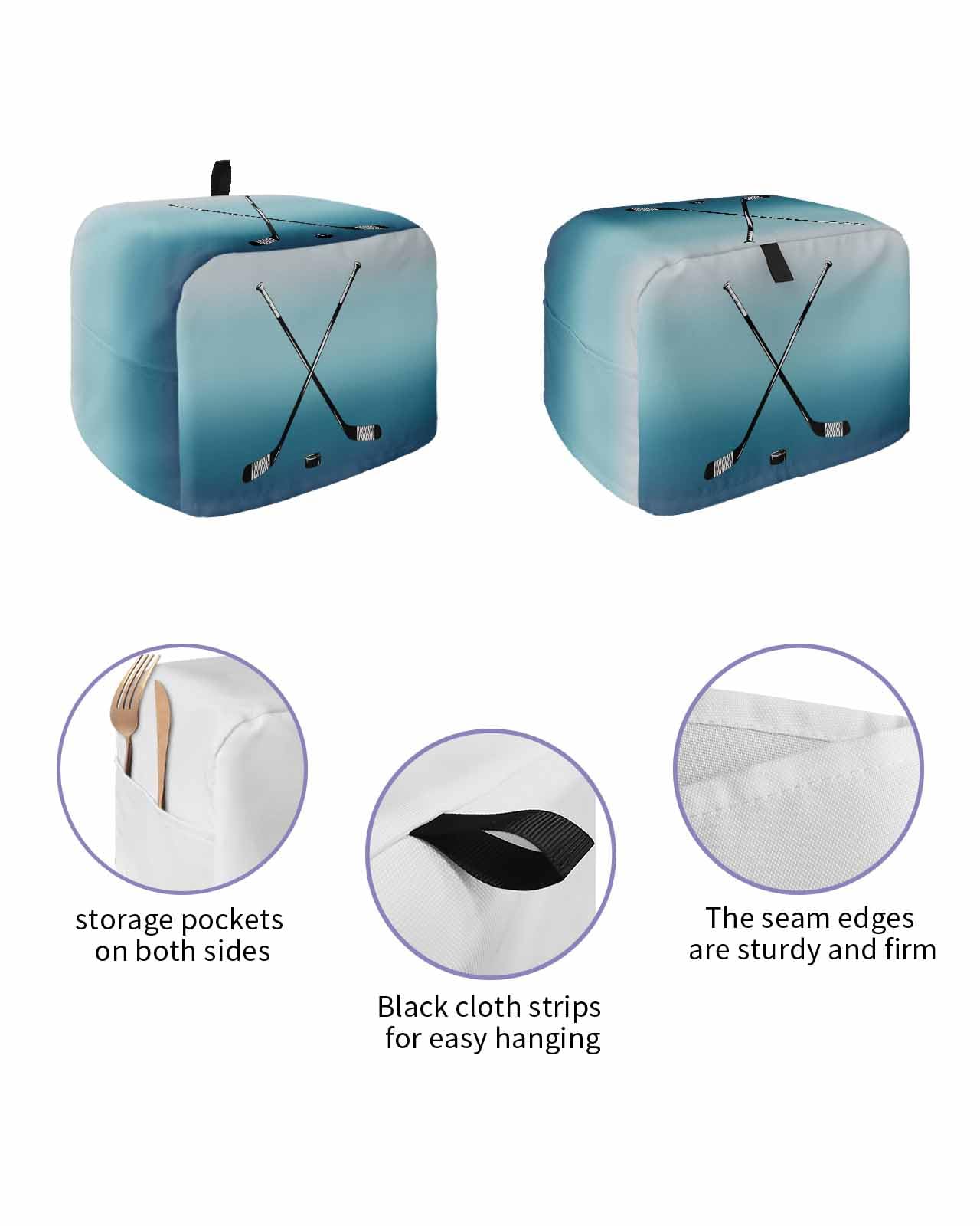 Sports Toaster Cover 2 Slice, Hockey Gradient Turquoise Bread Maker Dust Cover with Pockets for Kitchen Small Appliance 12x7.5x8in