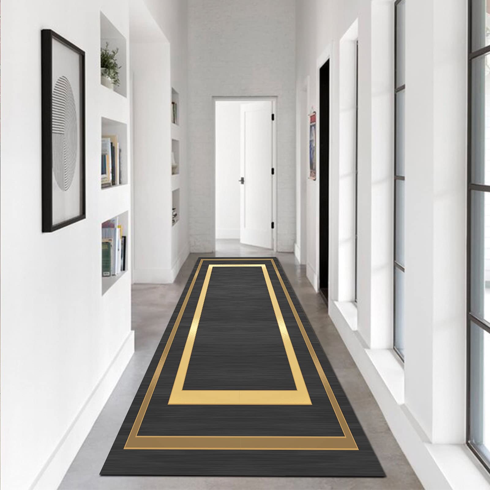 Black And Gold Rugs For Bedroom Black & Gold Runner Rug, Washable ...