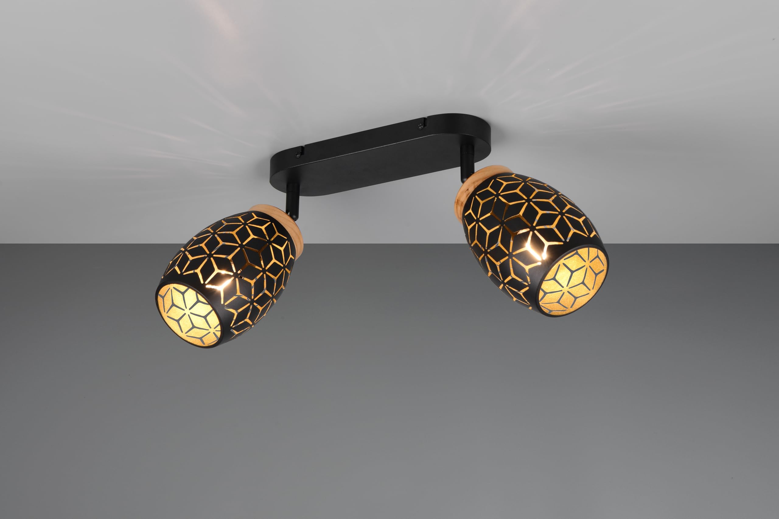 Reality Leuchten R81572080 Bidar - Lámpara de techo (metal, 2 bombillas E14), color negro mate y dorado
