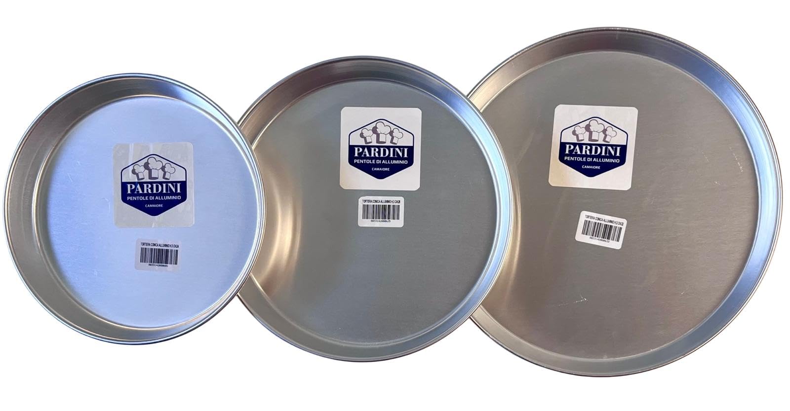 PARDINI - Set 3 teglie in alluminio tonde da 24, 28 e 32 cm, bordo 3cm, ideali per pizza o focaccia