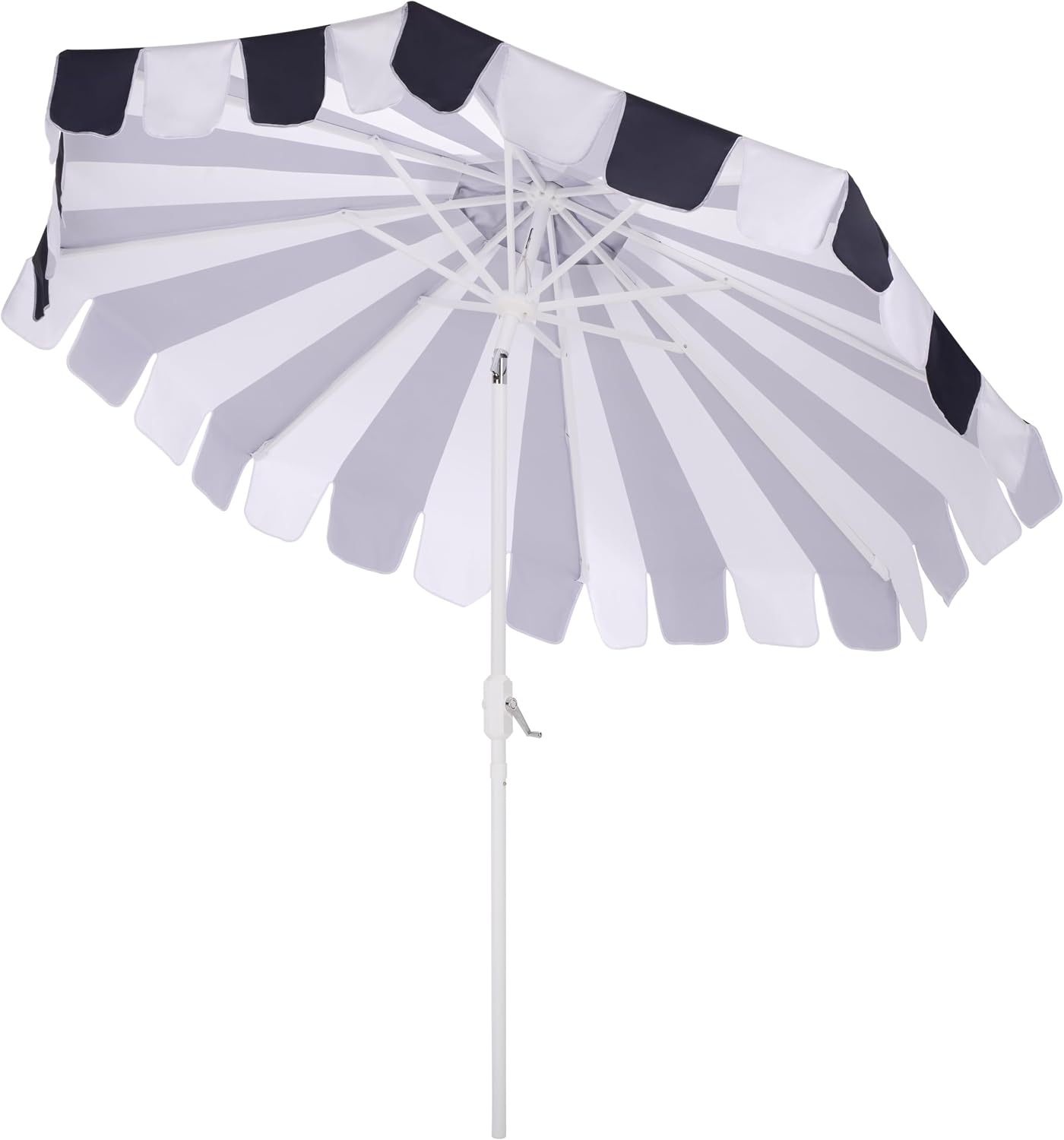 SAFAVIEH Outdoor Patio Furniture Collection – Meze 9 Ft Crank Patio Umbrella, Navy Stripe & White Pole, Market Umbrella with Crank Lift (PAT8023B)