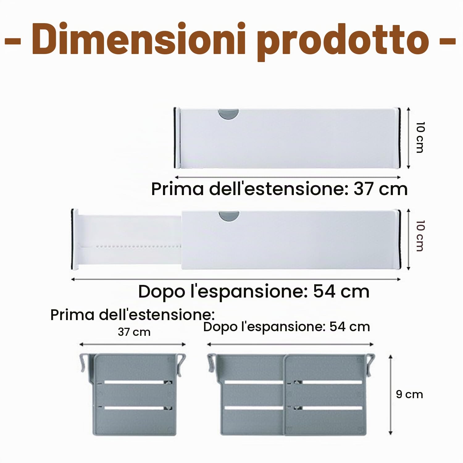 Divisori per Cassetti Cucina，Divisori per Cassetti Regolabili,Confezione da 5,Separatori Per Cassetti Lunghezza Regolabile 37,5-54 cm, Altezza 10 cm,Camera da Letto, Cassettiera, Ufficio