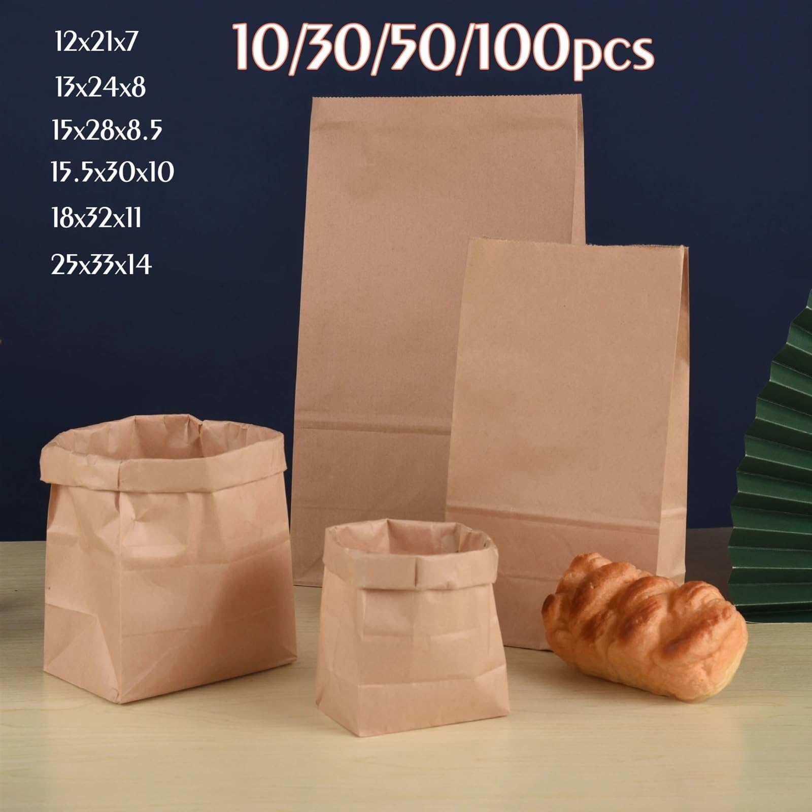 Sacchetti Carta Sacchetti di carta Kraft for la spesa Imballaggio Biscotti Caramelle Cibo Pane Snack Cottura Borse da asporto(15.5x30x10cm,50pcs)