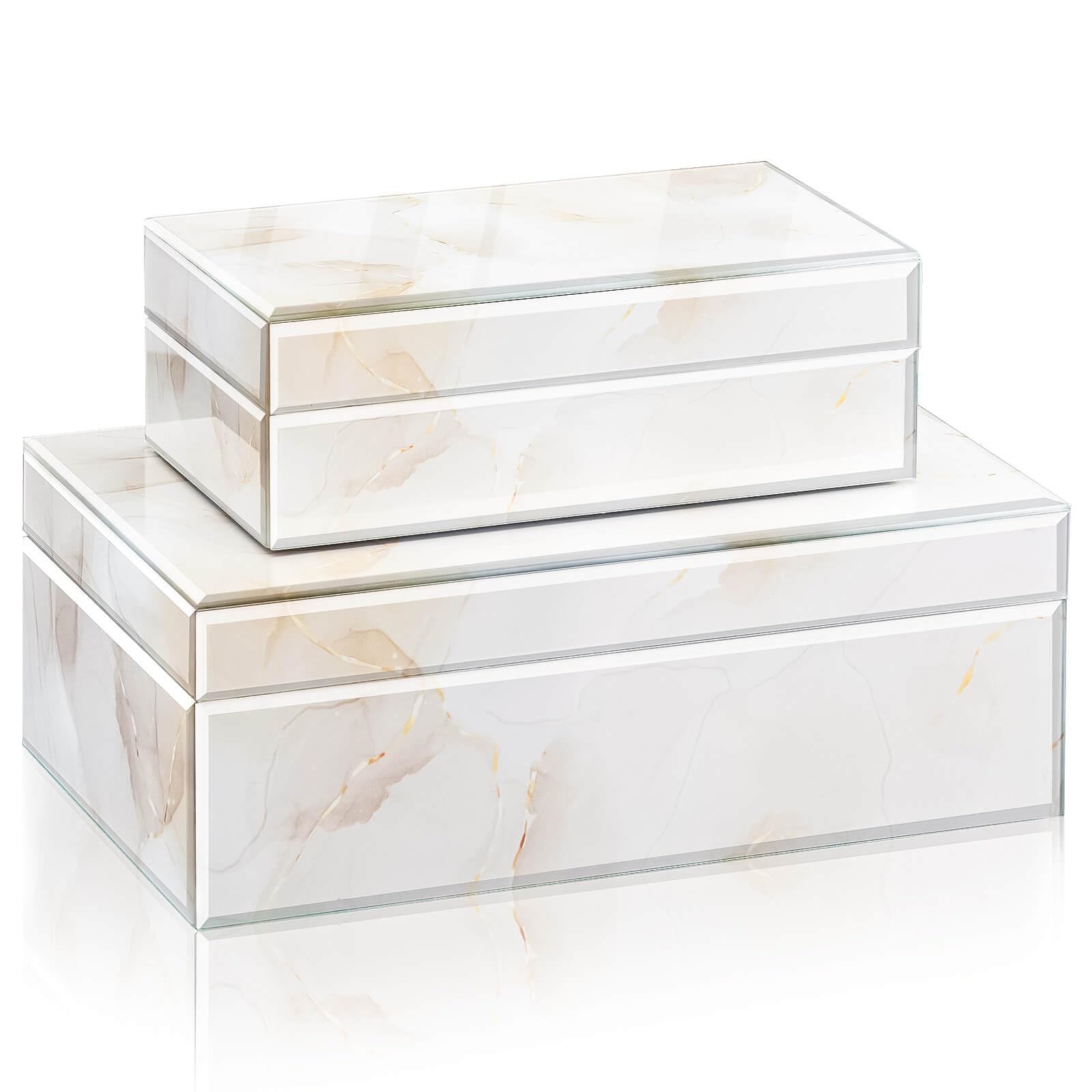 Homde Glass Decorative Storage Box: Set of 2 Boxes for Home Decor - Large Organizer with Lids for Decorations