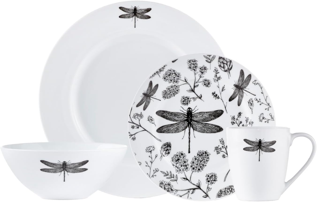 Eclectic Exclusivity Dinnerset 16Pc Dragonfly - Elegant 16-Piece Dinner Set with Dragonfly Design, Ideal for Stylish Dining and Entertaining