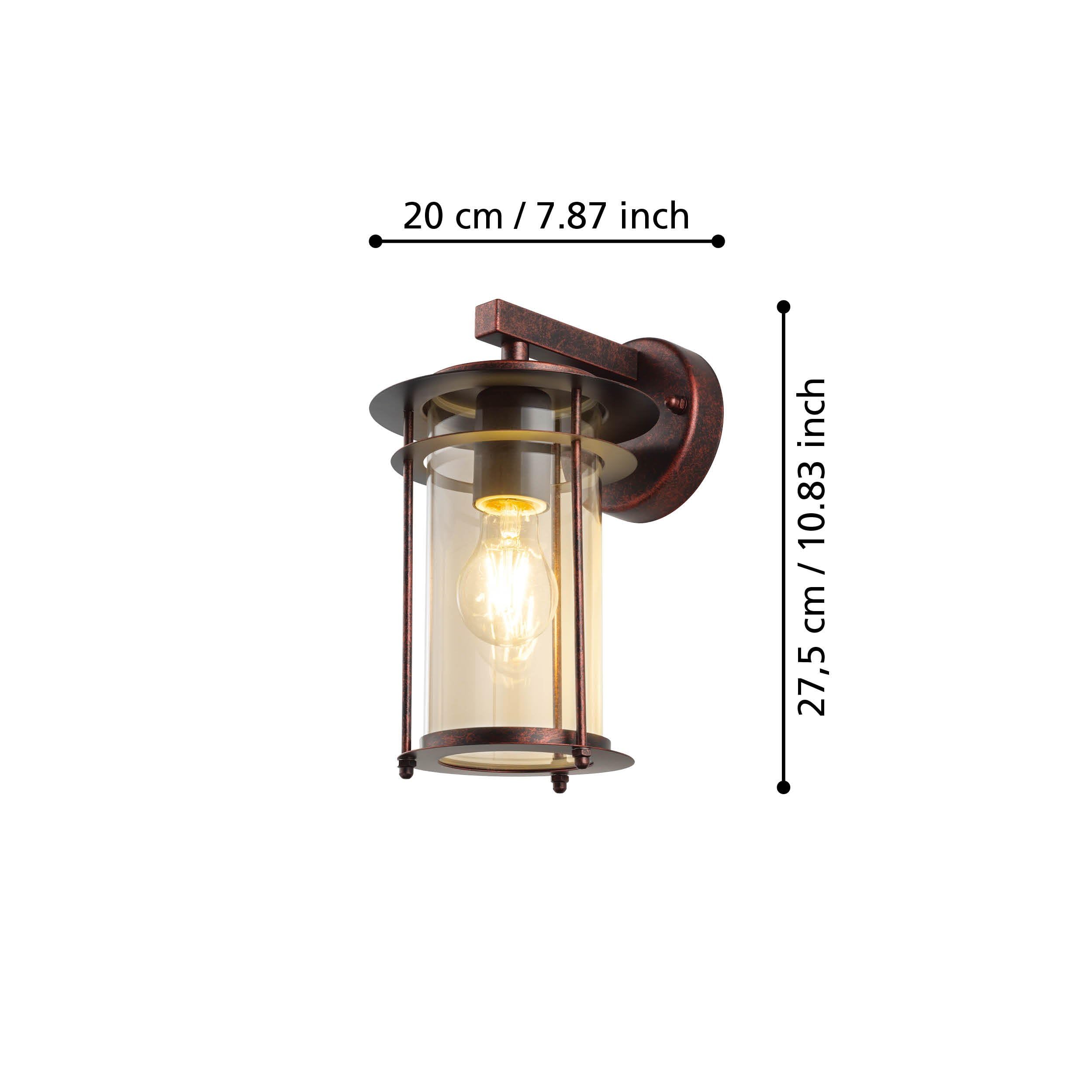 Eglo Lampada da parete esterna Valdeo, lampada da esterno a 1 | fiamma, applique in acciaio zincato, colore: rame antico, vetro trasparente, attacco E27, IP44