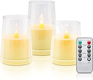 Ivory Flameless Taper Candles with Remote and Timer, Battery Operated Candles, Unbreakable Perspex LED Candles, Flickering Electric Candles Set of Three (D 3" x H 3"/4"/5")