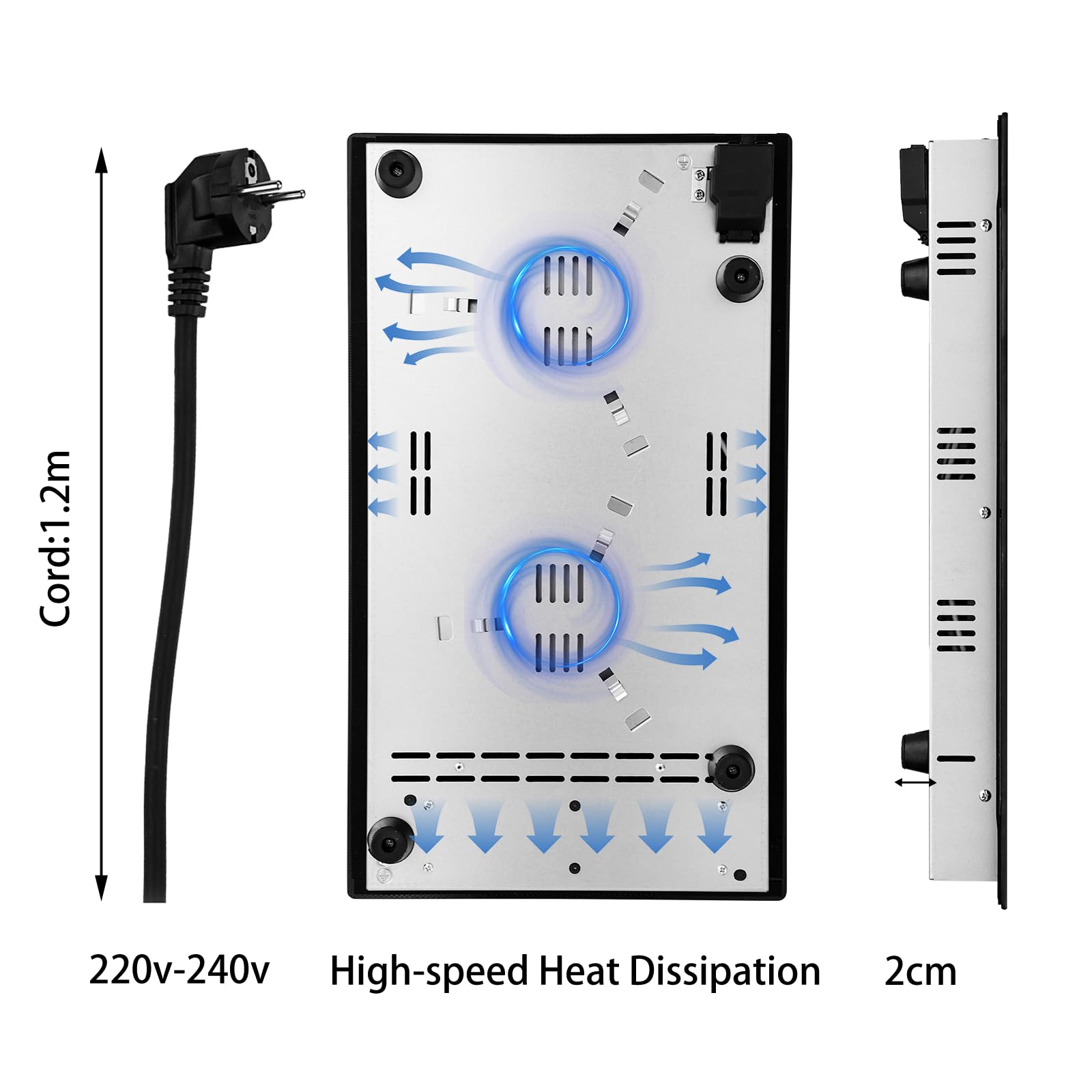 Placa Vitrocerámica 2 Fuegos Potencia 3000W Bloqueo Infantil,9 niveles de Potencia,Control Táctil,Indicador de Calor,Temporizador