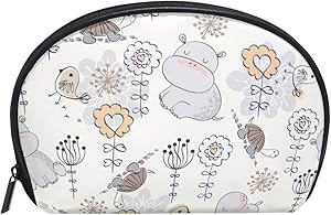 Travel Cosmetic Bag Small Makeup Toiletry Bag Portable Carry Case Pouch Girls Women Personalized Organizer for Jewelry Toiletries Flowers and Hippos